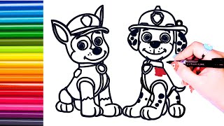 Draw and color Chase and Marchal from paw patrol 🐕‍🦺🚓:Drawing for kids