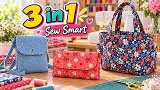 3 Easy Sewing Projects in 1 Video | Bag, Pouch & Organizer