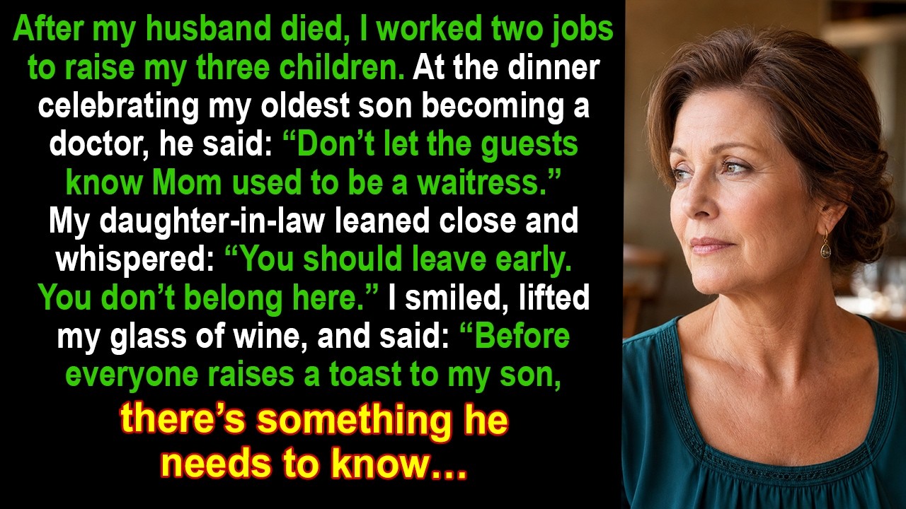 I lifted my glass at my son’s celebration dinner and said, “Before everyone raises a toast, I think there is something he needs to hear.” My son, a newly appointed doctor, went pale. Across the...