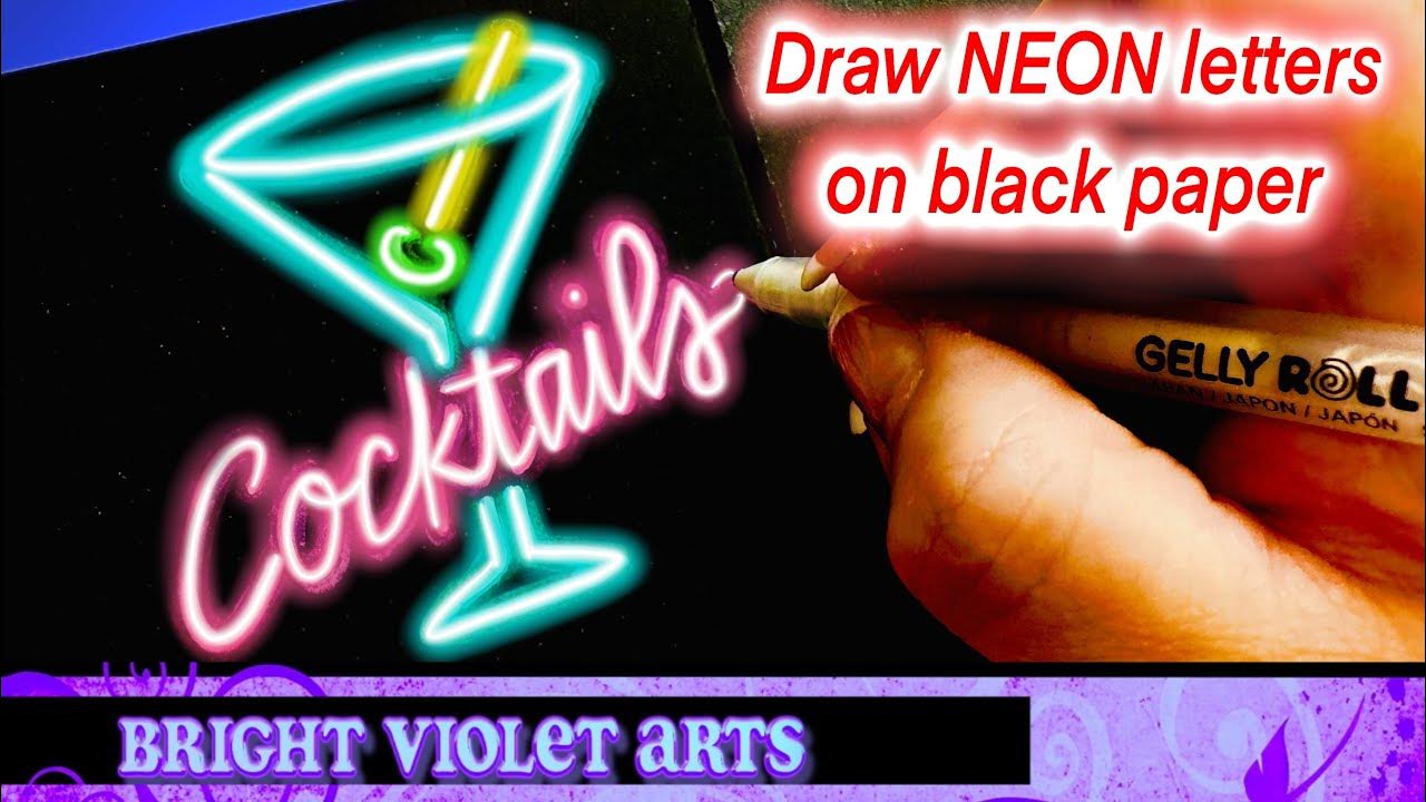 How to draw NEON letters & NEON SIGNS on black paper Bullet Journal