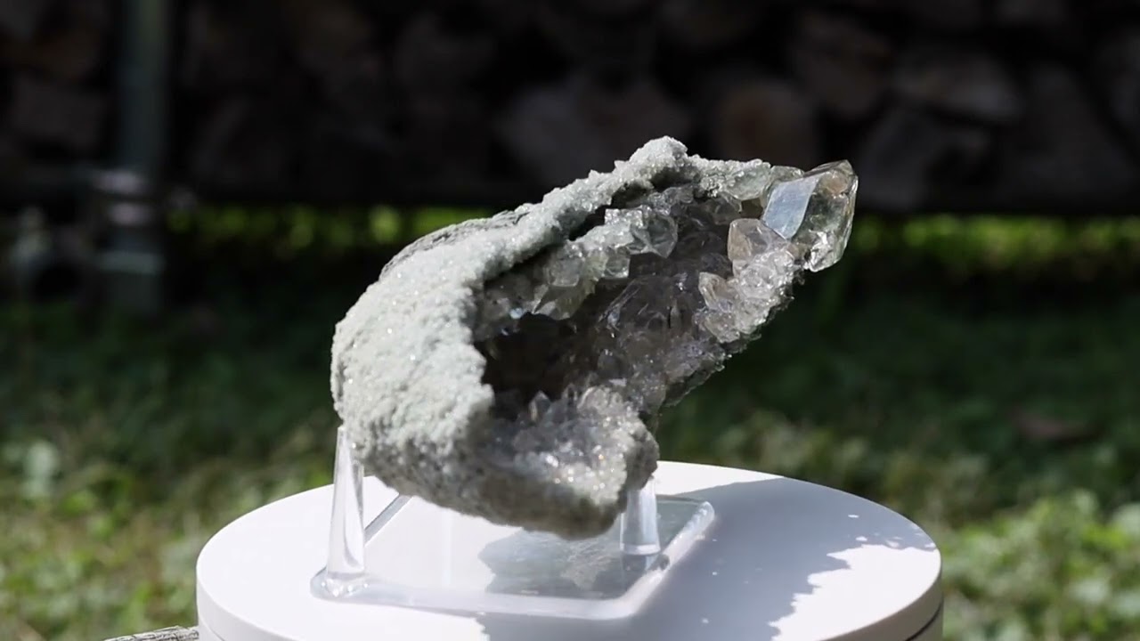 マニハール産 ライトスモーキー クローライト アナテース付きクラスター 最高品質/クローライト/超透明/光沢・照り】インド・マニハール産