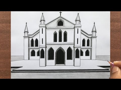 Video: How To Draw A Church With A Pencil Step By Step