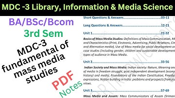 MDC-3: Fundamentals of Mass Media Studies | Library, Information & Media Science 3rd Semester NEP