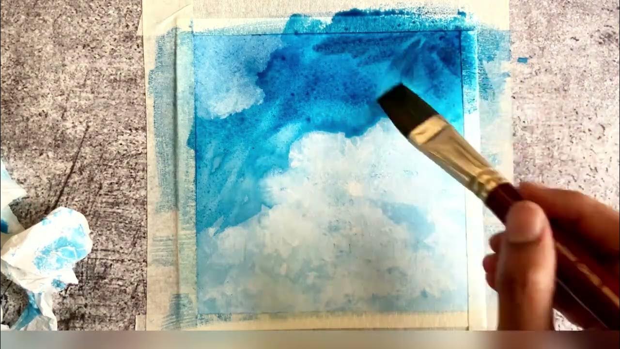 How to paint blue sky and white clouds in 5 minutes in watercolor