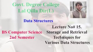 Data Structures Lecture No 15. Storage and Retrieval Techniques for Various Data Structures.