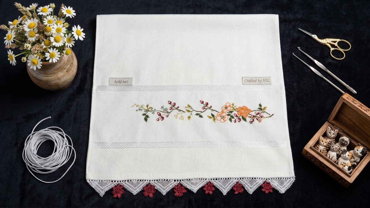 İğne Oyası ve El Nakışlı Havlu Kenarı Modeli | Çeyizlik Havlu Süsleme