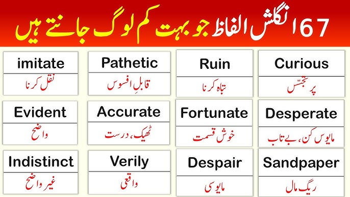 English to Urdu Vocabulary Words used on social media for Daily