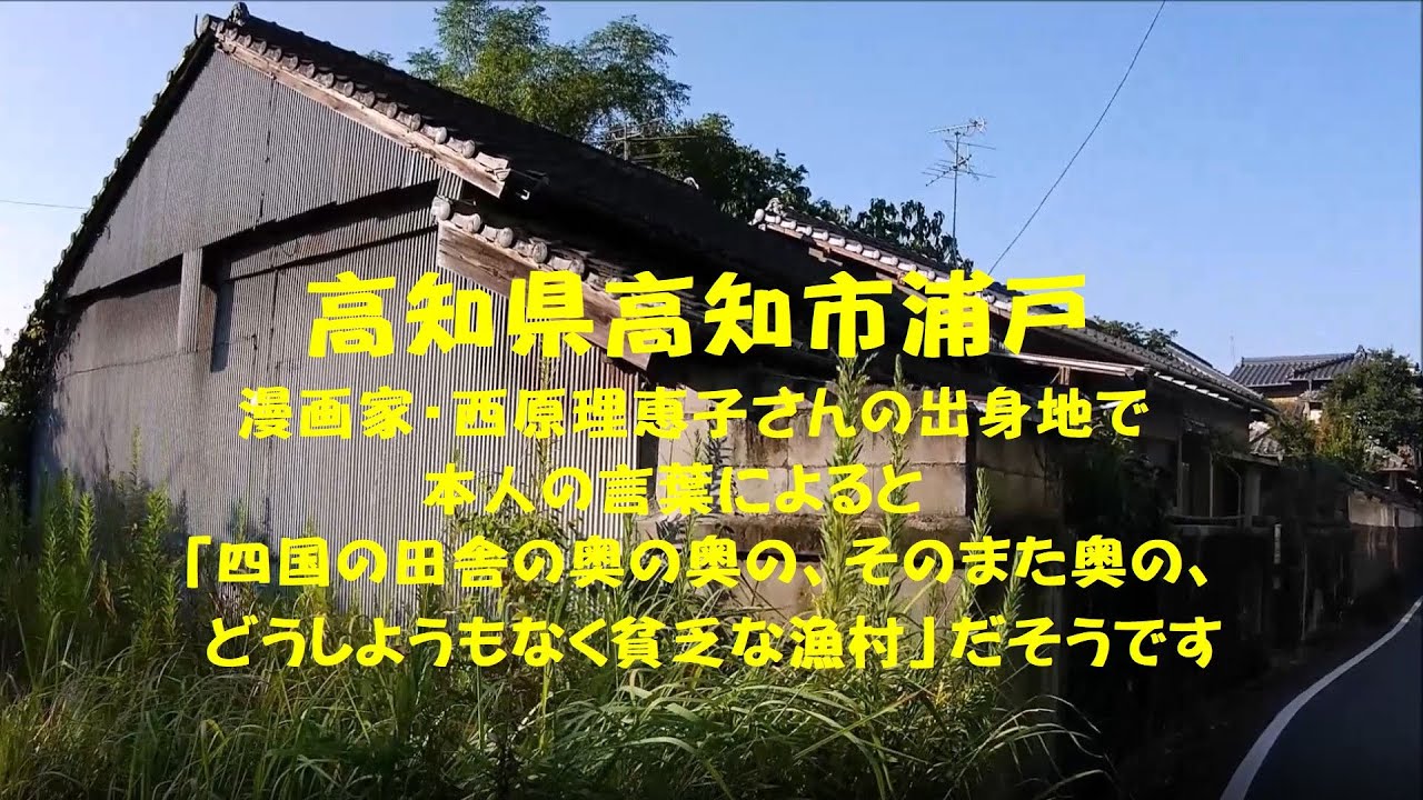 高知県高知市浦戸　漫画家・西原理恵子さんの出身地で、本人の言葉によると「四国の田舎の奥の奥の、そのまた奥の、どうしようもなく貧乏な漁村」だそうです