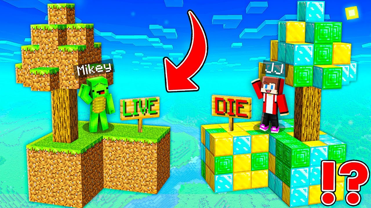 JJ and Mikey Choose : SKYBLOCK GRASS Poor vs GOLD EMERALD DIAMOND Rich Battle in Minecraft - Maizen