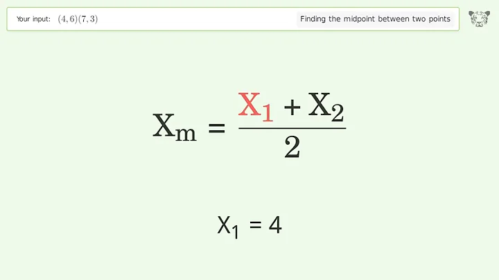 Find the midpoint between two points p1 (4,6) and p2 (7,3): Step-by-Step Video Solution
