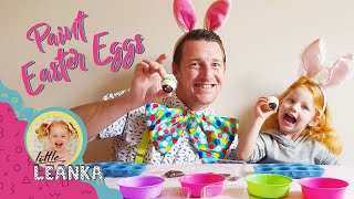 Little Leanka and Dad Painting and Decorating Easter Eggs