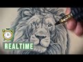 Real time tattoo  realistic lion portrait