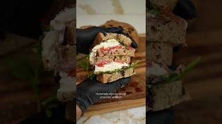 Homemade olive sourdough prosciutto sandwich recepie