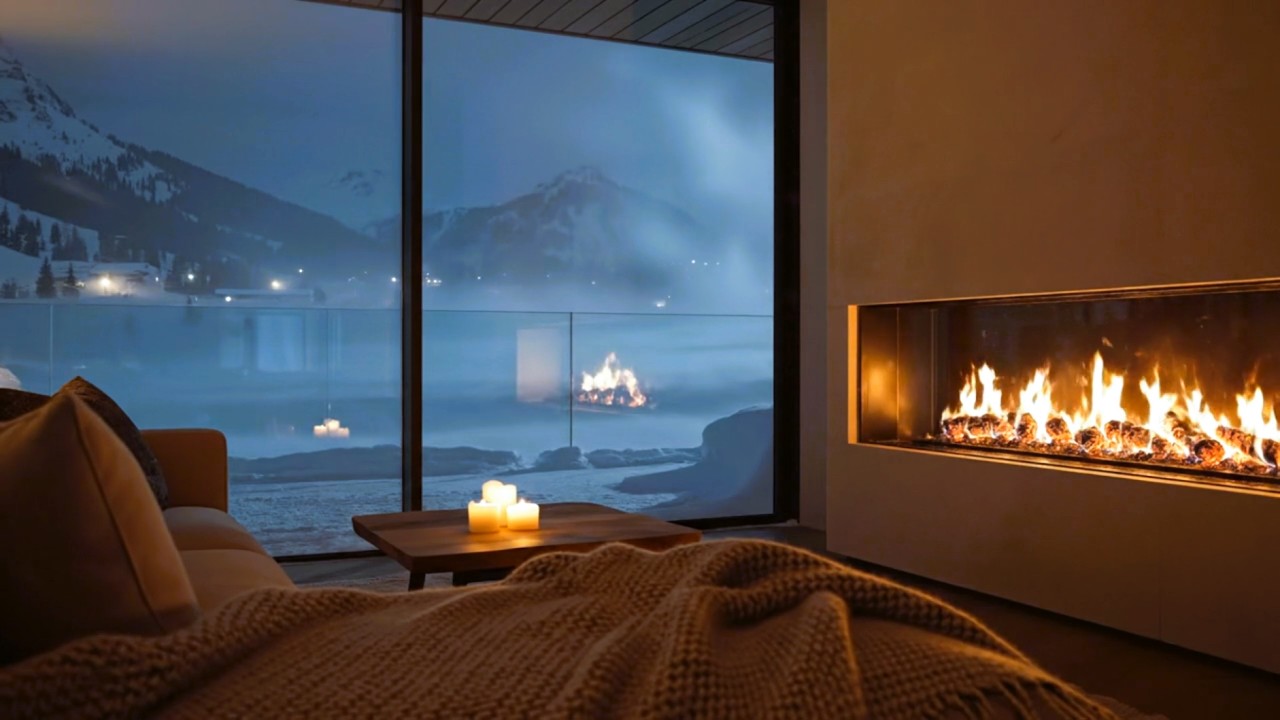 Relaxing Blizzard with Fireplace Crackling / Deep Sleep, fall Asleep, from Insomnia, Sleep Better