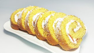 Delicate kefir pastry roll with curd filling and aromatic marmalade