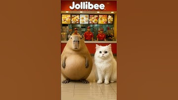 🍔😹 Capybara & Cat DANCE at Jollibee Until TUMMY EXPLODES! 😱😂 #shorts #capybara #cutecat #catvideos