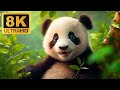 Panda animals  8k 60fps ultra  with relaxing music colorfully dynamic  send ht