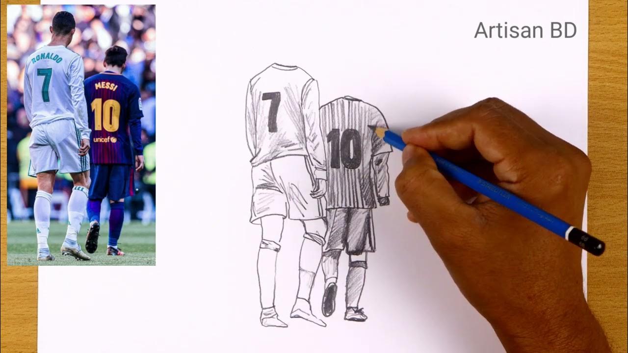 Drawing of Cristiano Ronaldo and Lionel Messi Pencil sketch | From