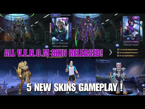 GAMEPLAY 5 NEW SKINS ! | LAST V.E.N.O.M SKIN RELEASED ! @MobileLegendsArks