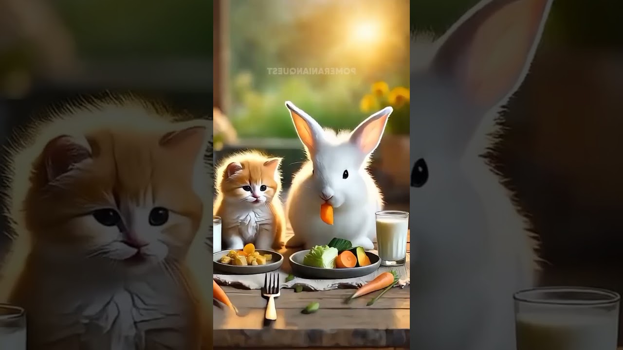 cute cat and rabbit story.
