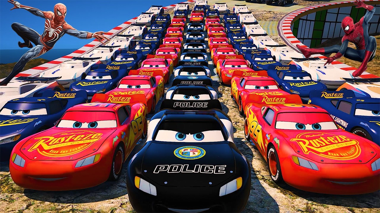 GTA 5 Человек-паук: Испытание на машинах Молния и Монстр Маккуин, Джексон Шторм, Мисс Фриттер и д...