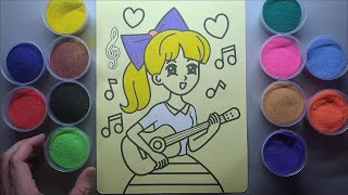 Tô Màu Tranh Cát Cô Ca Sỹ Xinh Đẹp | Coloring Beautiful Singer Sand Painting | Buns & Gajo