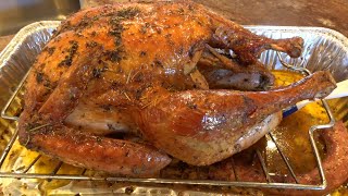 Smoked turkey using a 3 day dry brine- moist, tender and flavorful