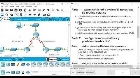 2.2.4.4 Packet Tracer: configuración de rutas estáticas y predeterminadas IPv6