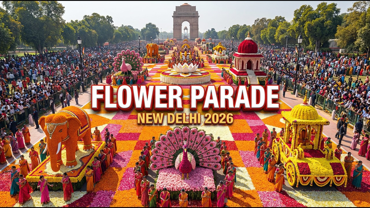 Грандиозный парад цветов в Нью-Дели 2026: Самый красочный фестиваль Индии (4K)
