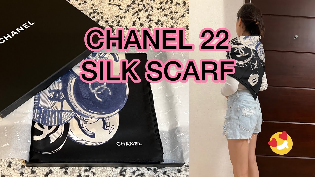 CHANEL 22C Logo Script Silk Hair Scrunchie + Scarf *New - Timeless