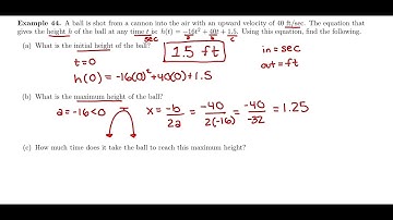 44. Cannon Ball Height Quadratic Word Problem