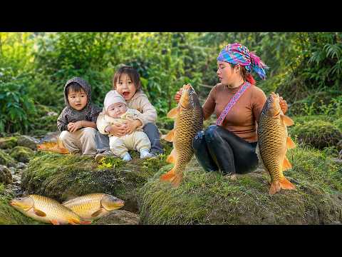 Easily Harvesting Giant Fish after Draining the Stream | Fishing with Chuc Duong and Her Children