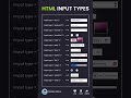 HTML Input Types 🤯 HTML Input Cheatsheet 🎖️ #html #learnhtml