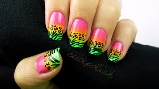 Wild Neon Animal Print Nail Art