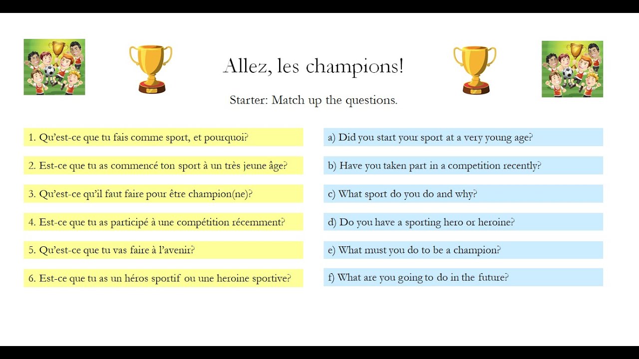 Year 8 French. 5.5 Allez, les champions!