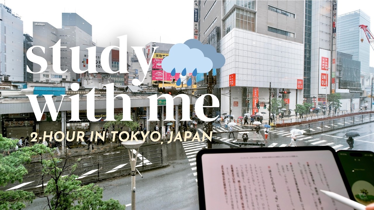 ⛈️ 2-HOUR STUDY WITH ME IN TOKYO | 🎹 Calm Piano, A Rainy Day | Pomodoro 50/10