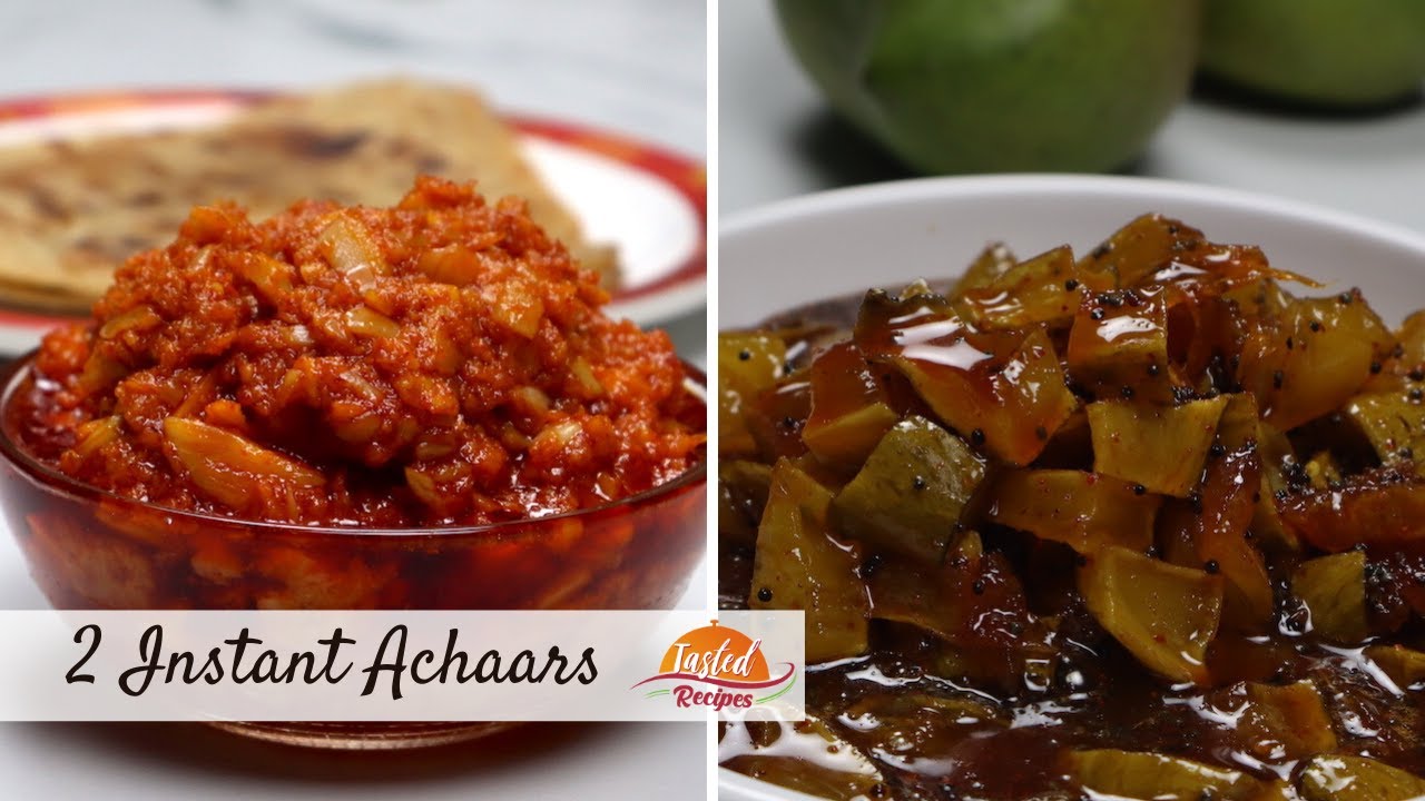 2 Instant Achaars - Jaggery Raw Mango Gud Keri Achaar | Garlic Achaar by TastedRecipes | Tasted Recipes