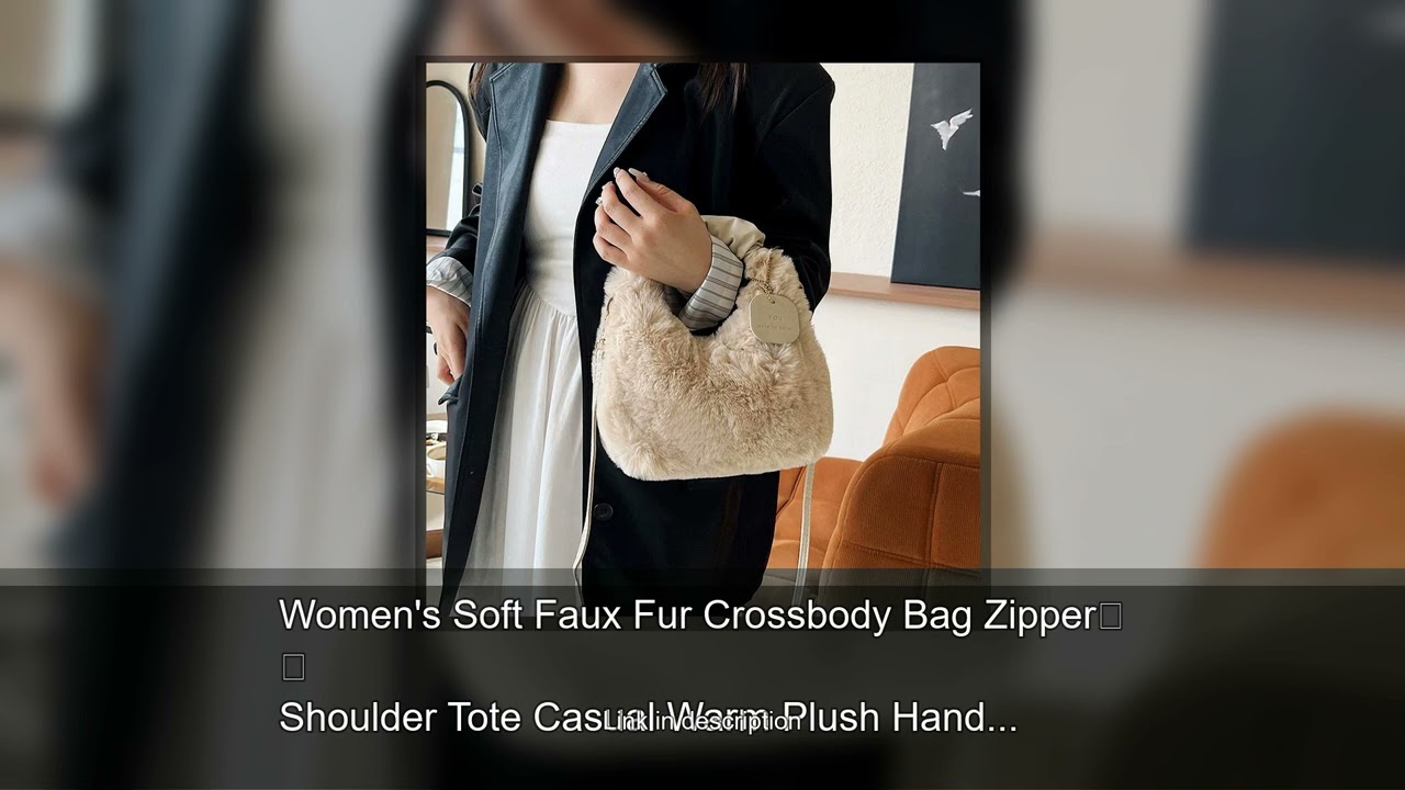 Women's Soft Faux Fur Crossbody Bag Zipper Shoulder Tote Casual Warm Plush Handbag Half-Moon St