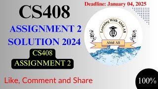 CS408 Assignment 2 || CS408 Assignment 2 Solution 2024 ||  CS408 Assignment Solution 2024 File fall