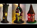 3 ideas Bottle Art and Glass Jar decoration. Fairy house lamps using cardboard and paper