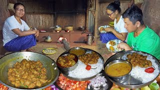 Husband Wife Cooking and Eating in Pure Nepali Village Style||Nutrela Recipe and Dal with Rice