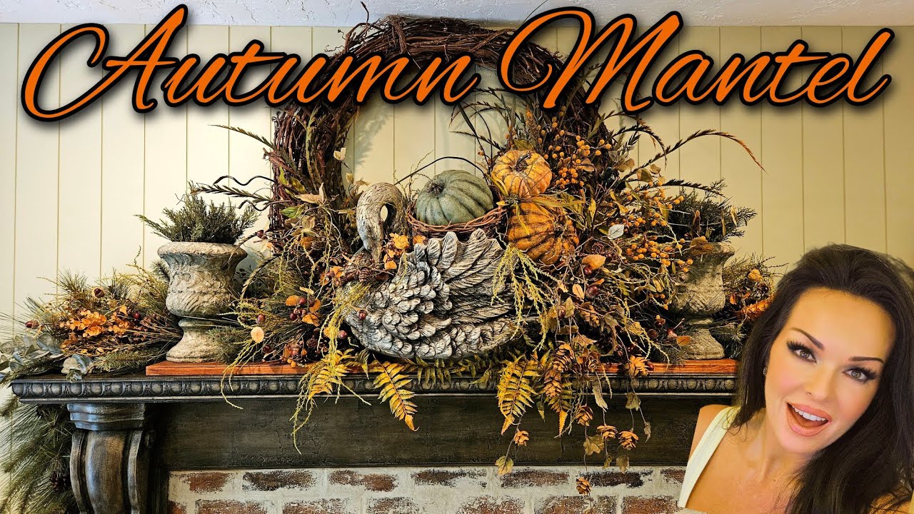 Осенняя каминная стенка в стиле французского кантри и самодельный ящик для цветов