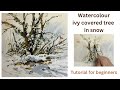 Watercolour ivy covered tree in snow : tutorial for beginners