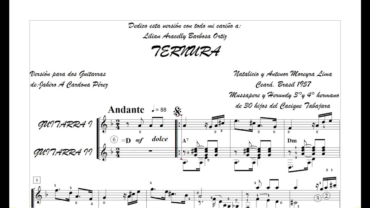 1980 Ternura de: Natalicio-Antenor &  Moreyra-Versión para dos guitarras de Jahiro Cardona Pérez