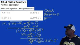 McGraw Hill Algebra 1, Chapter 10, Lesson 4  - Radical Equations