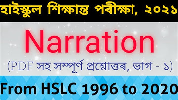 SEBA: HSLC: Narration from 1996 to 2020: Part - 1: Complete Solution: Online Class: Grammar Gyan