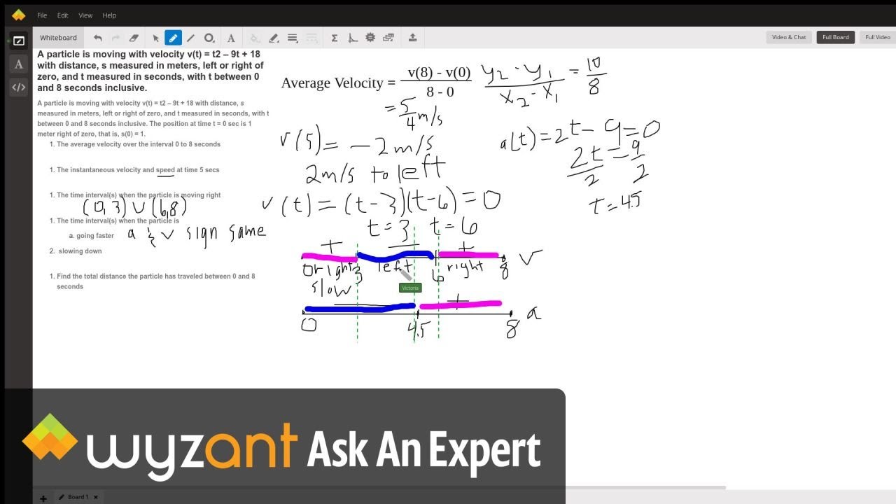 A Particle Is Moving With Velocity V T T2 9t 18 With Distance S Measured In Meters Left Or Right Of Zero And T Measured In Seconds With T Between