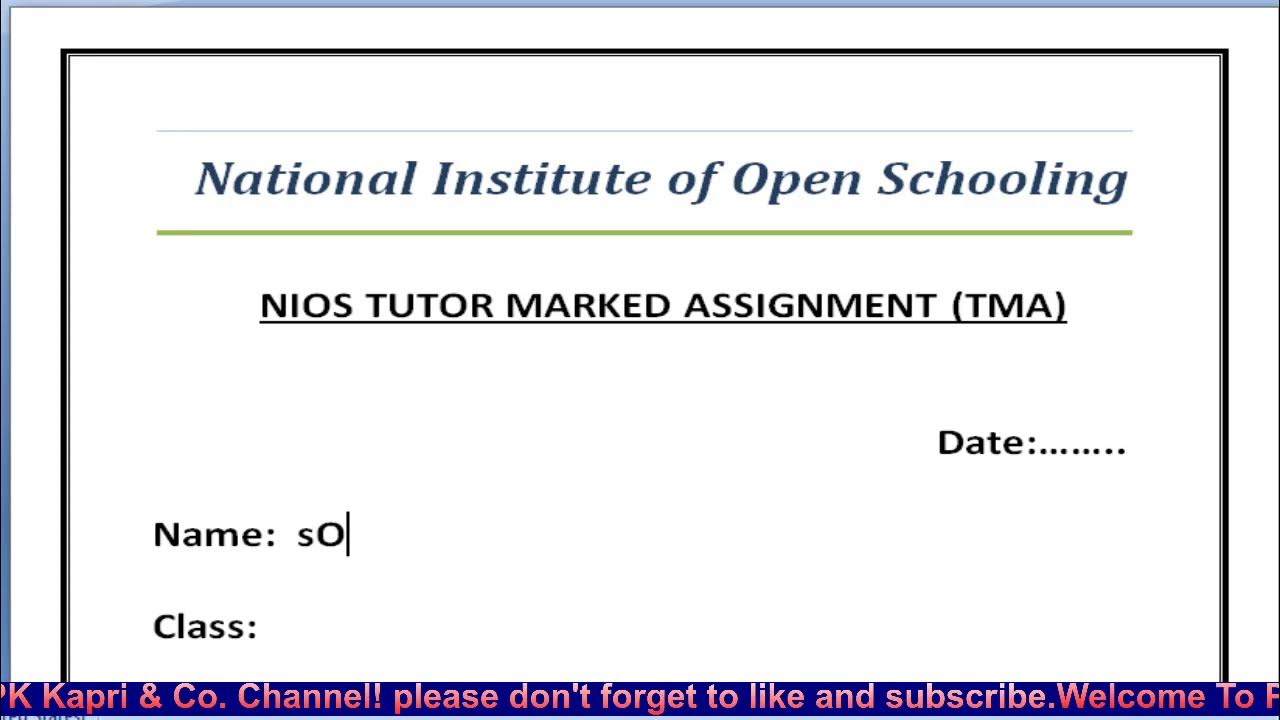 nios assignment front page for 10th class