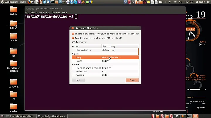 copy paste to and from the terminal  Ubuntu 12.04