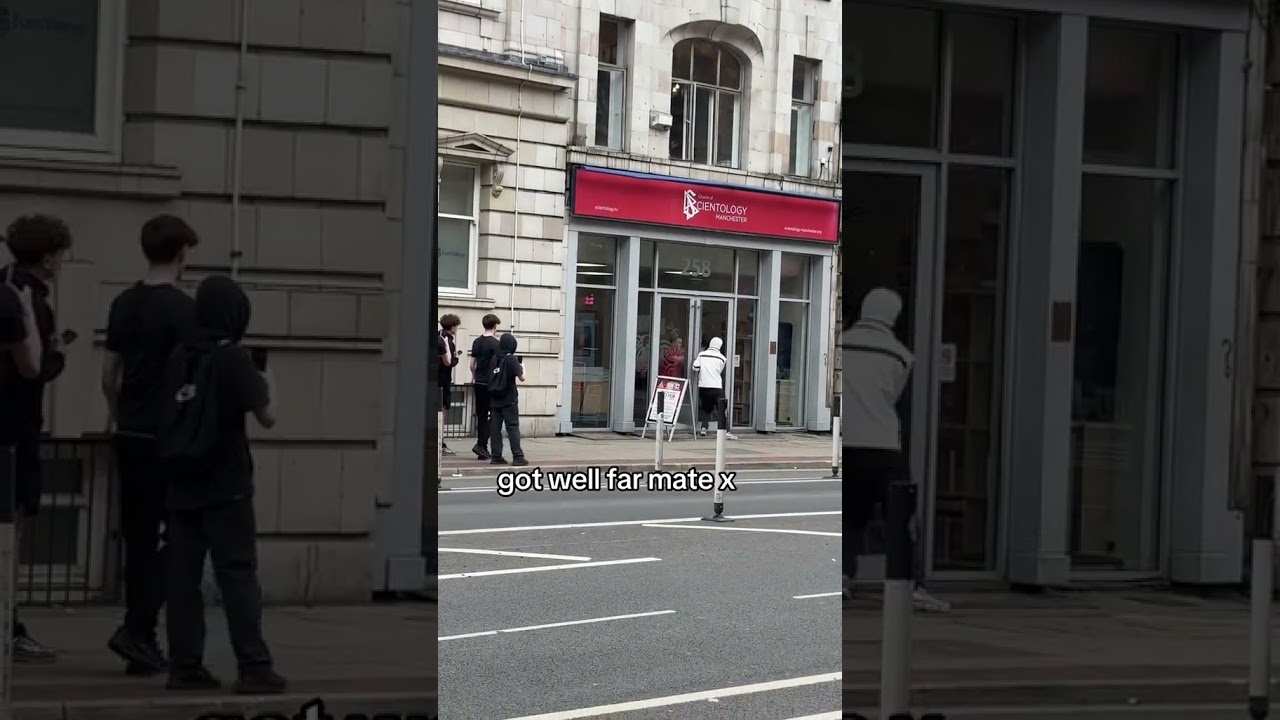 Masked man tried his best to break glass door of scientology building Manchester